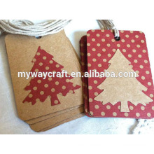 2015 Feliz Navidad hecho a mano País rojo marrón papel kraft Navidad etiquetas polka dots for gifts
